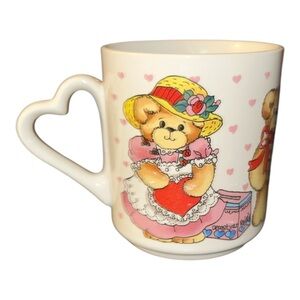 Vintage 1985 Enesco Lucy & Me Valentine Teddy Bear Mug Heart Handle